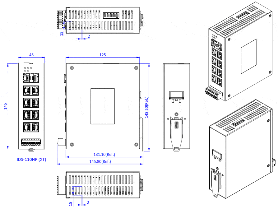 ids-110hp poe (90w) switches - mechanical drawing